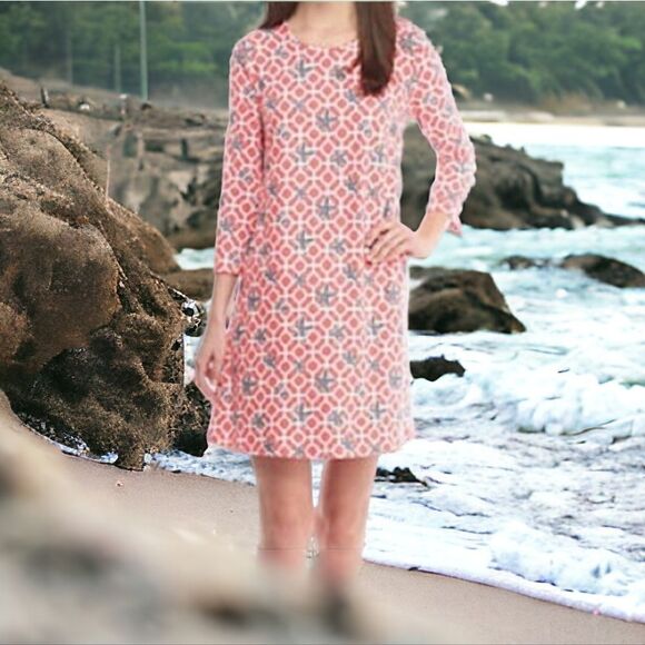 Crown & Ivy PETITE Starfish Pullover Knit Dress Nautical Pink Mini A-line PS - Picture 2 of 9
